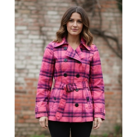Pink Envelope Jackets & Blazers - Pink Envelope Plaid Double Breasted Jacket Pink Size M